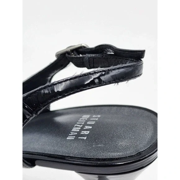 Stuart Weitzman Black Patent Leather Peep Toes Strappy Heels Women's Size 9.5 M - Picture 15 of 15